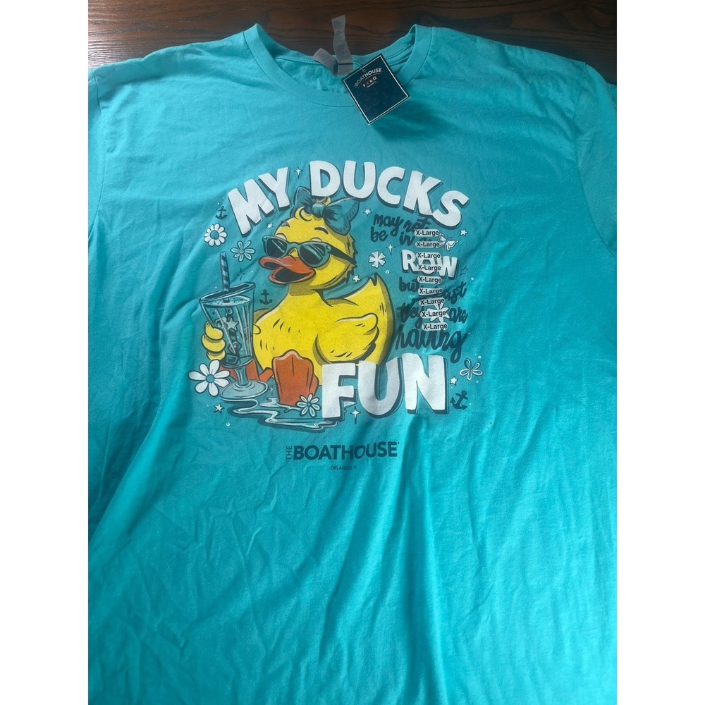 NEW Disney The Boathouse Restaurant Orlando FL My Ducks Fun Blue TShirt Size XL